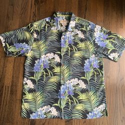 Tommy Bahama 100% Silk Tropical Floral Orchid Leaf Original Fit Button Shirt M
