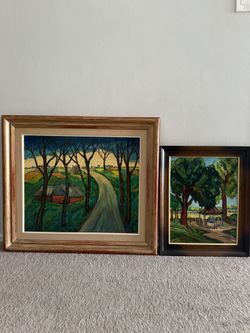 Beautiful 1977 Gabriele Oil Painting Set – Original Landscapes on Wood – Framed