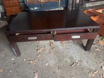 Dark Wood Coffee Table with Two Drawers