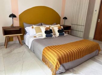 Queen Bed Frame with Arched Upholstered Headboard