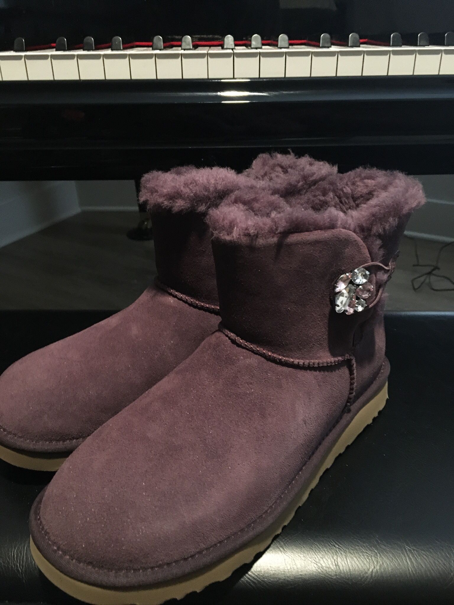 Purple UGG Boots With Beautiful Side Pendants Brooches