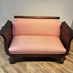 Antique Empire Reupholstered Loveseat Settee