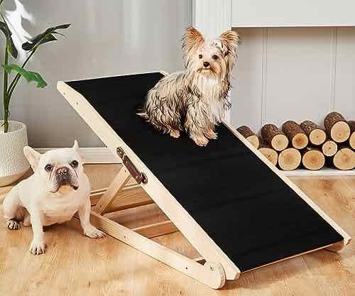 Woohoo Dog Ramp for Bed- 18" Extra Wide - Non-Slip Rubber Surface - Folding Wooden Pet Ramp for Bed and Couch - Dog Ramp for Large, Small, Old Dogs - 