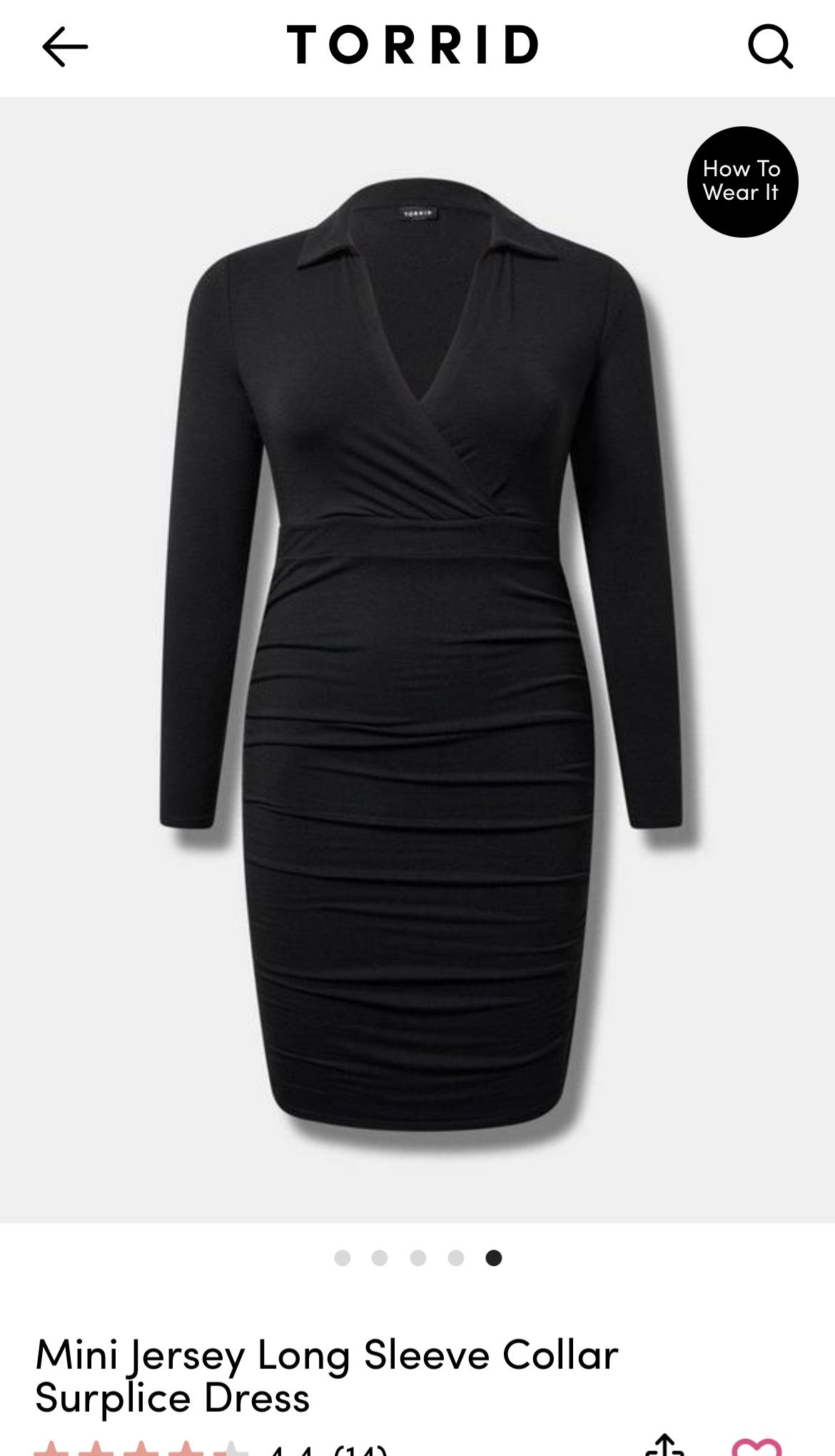 Mini Jersey Long Sleeve Collar Surplice Dress