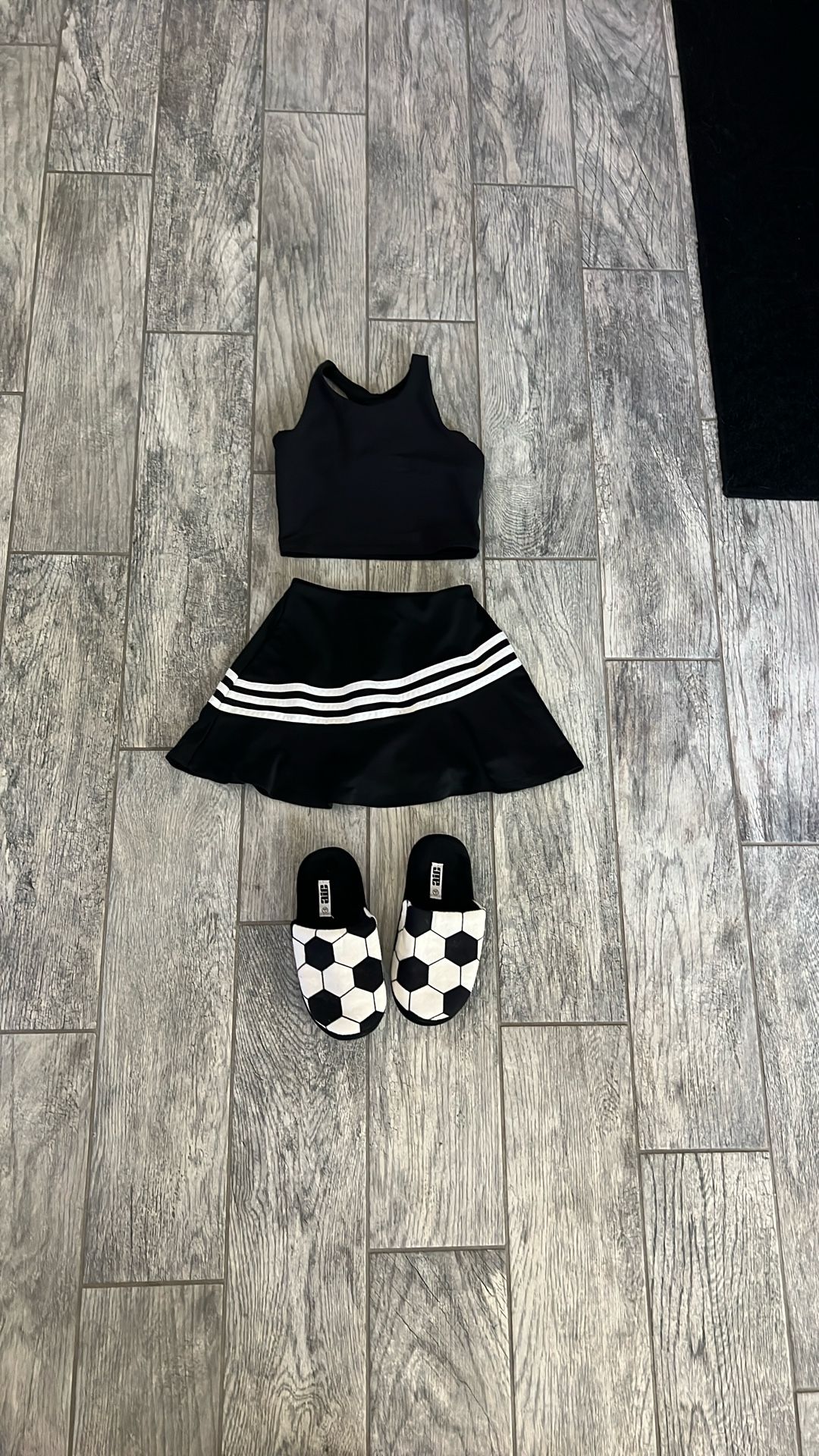 Girls Adidas Skirt, Old Navy Sports Top, Slippers