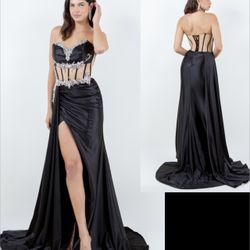 New With Tags Satin Corset Beaded Bodice Long Formal Dress & Prom Dress $220