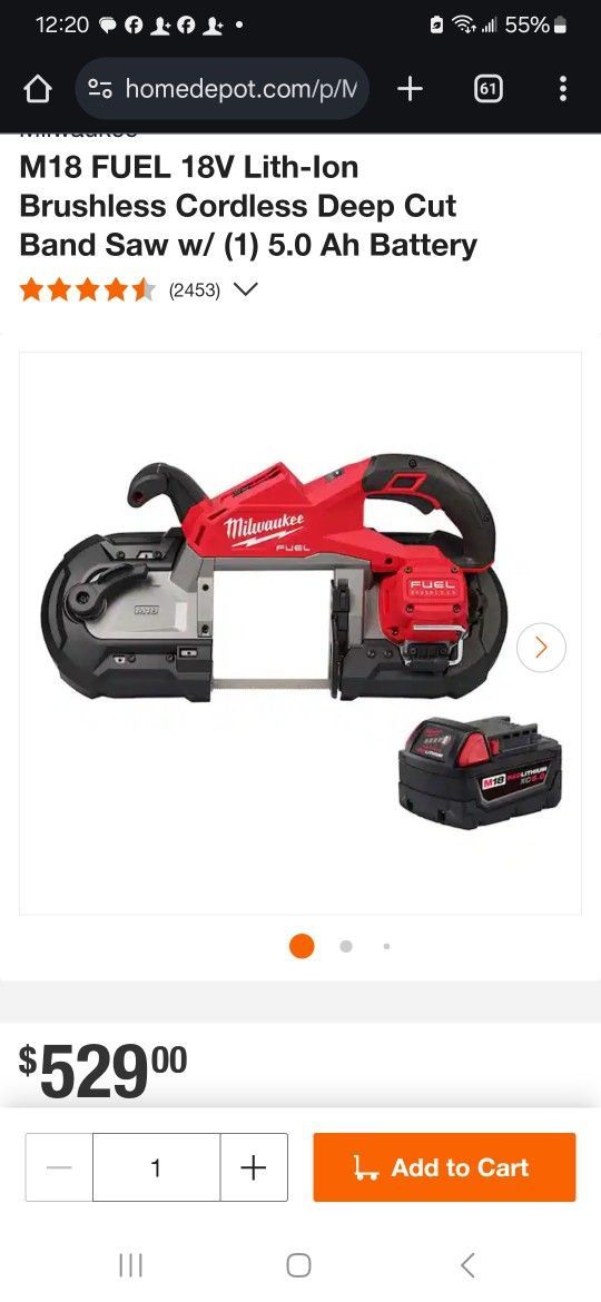 Milwaukee M18 Fule Deep Cut Band Saw /w Charger And 5 Ah Battery 300