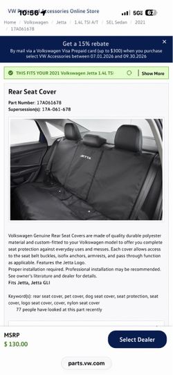 Volkswagen Jetta Genuine Rear Seat Cover