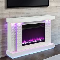 Brand New White 55'Inch TV Stand w Fireplace Simulator 