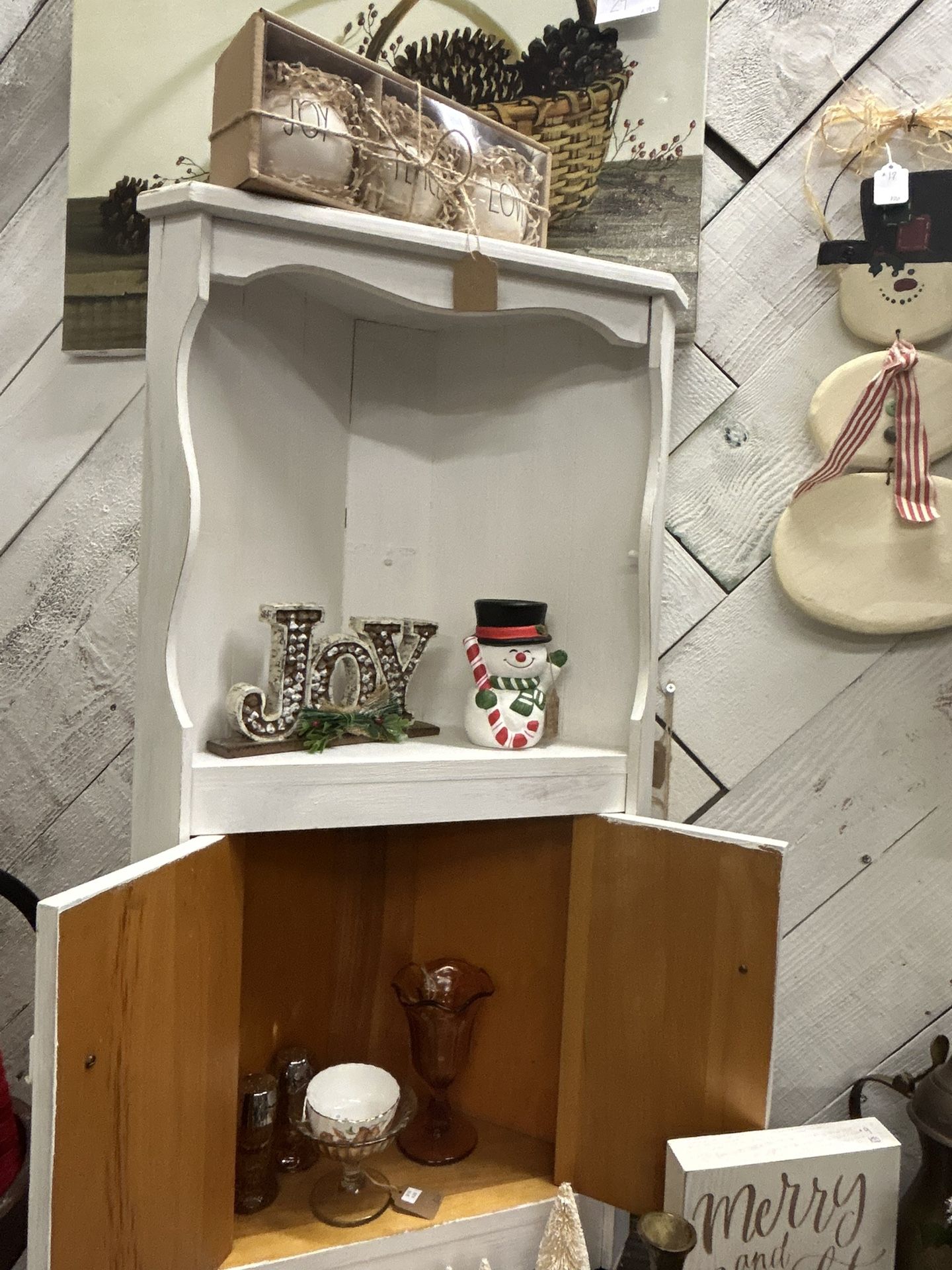Vintage Painted Corner Shelf Cabinet 