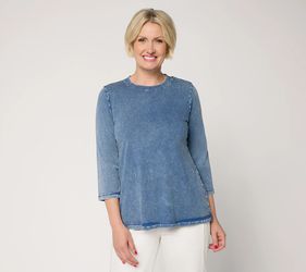 LOGO Principles by Lori Goldstein Stitch Detail 3/4 Sleeve Top Vintage Indigo 1X