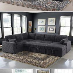 Grey Corduroy Sectional 