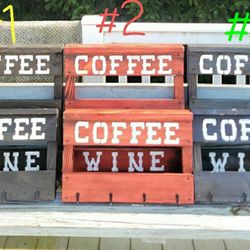 3 Primitive Rustic Coffee Racks and 3 Wine Racks With Hooks