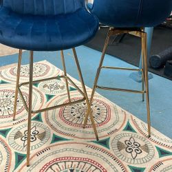 2 Brand New Bar Stools-Navy & Gold Swivel