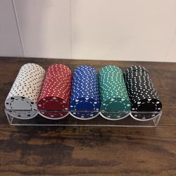 Poker Chip Set With Tray, 5 Colors 100ct, Red, White, Blue, Green & Black
