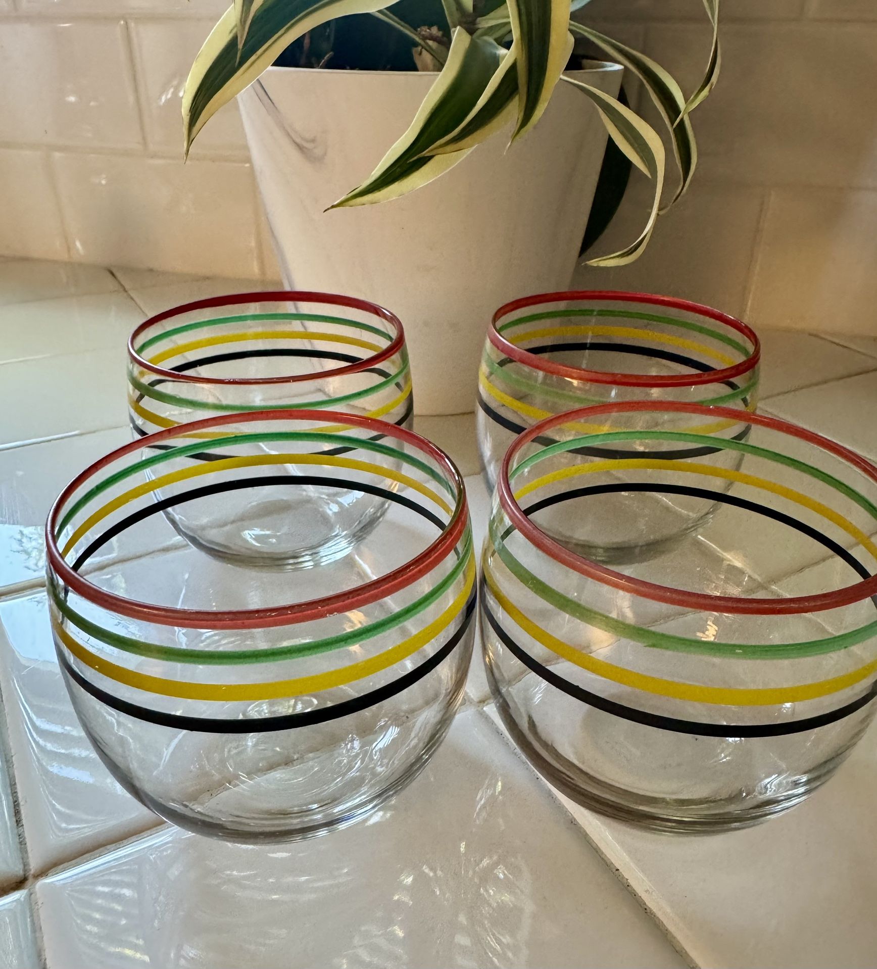 PENDING - Vintage Original MCM 1950s Striped Low Ball or Juice Glasses 8 Ounce 