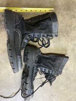 Black Canvas And Leather Jungle Boots 10 inch high 10 eye Broken in and super comfortable Good for work boots or for style The canvas let’s your fe