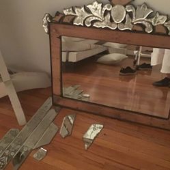 Antique vintage Venetian Glass Mirror Parts Antique Worth About $350 