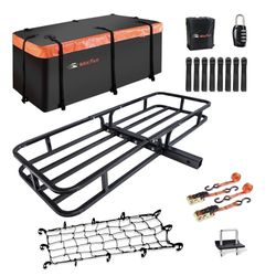 Hitch Mount Cargo Carrier Basket 53" x19" x 5" & Waterproof Cargo Bag 51" x17"x 18" combo provides an economy solution to the cargo management of a ve