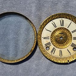 Antique Vintage Brass Gold Clock Face Dial Glass Unique Art Supplies Home Decor Roman Numerals 