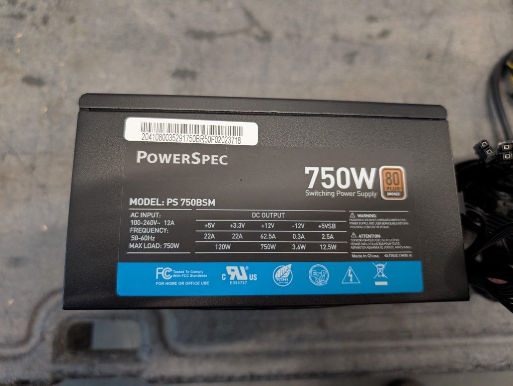 PowerSpec Model #PS 750BSM 750W Power supply.