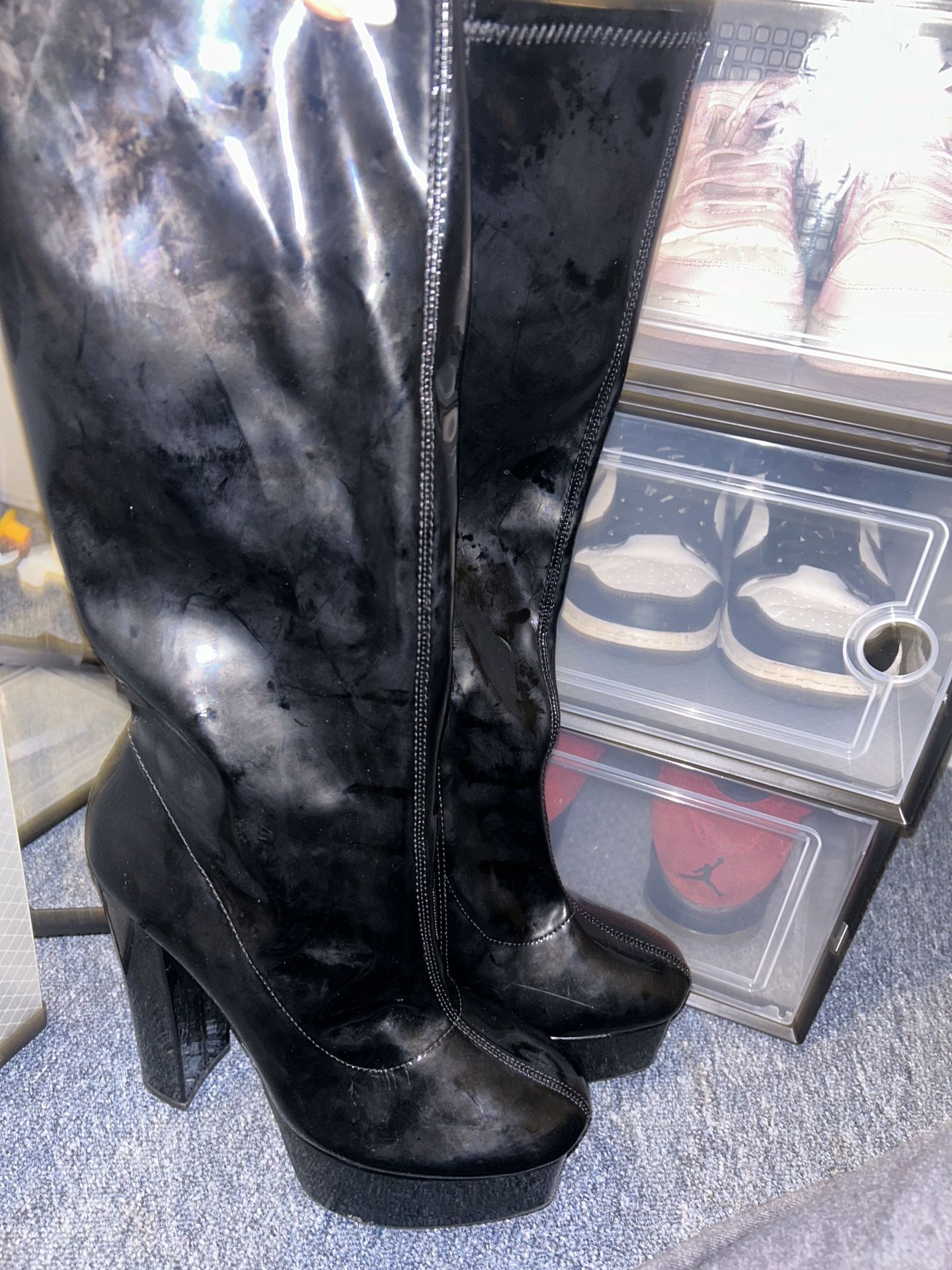 black thigh high leather boots