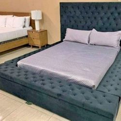 Queen Size Velvet Bed Frame With Storage 