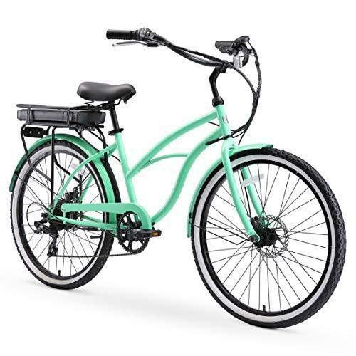 sixthreezero Around The Block Women's Electric Bicycle, 7-Speed Beach Cruiser eBike, 250 Watt Motor, 26" Wheels, Mint Green