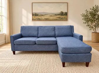 Blue Fabric Sectional Sofa with Chaise