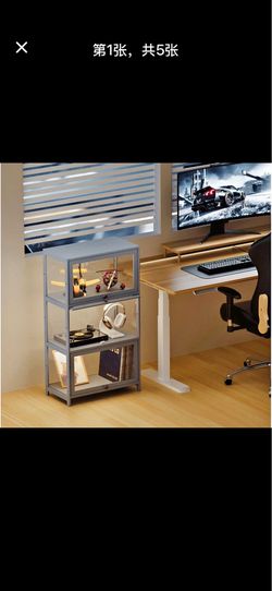 Display Case - Acrylic Flip Door - transparent on all sides - 3 Tiers - 23.5 in.L 13 in.W 42 in.H - Gray   a01 sc 001 t3 gy S3-2