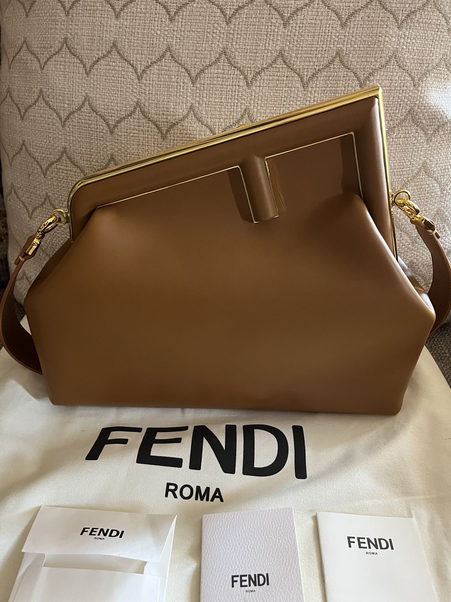 Fendi First Midi Brown leather bag Authentic New