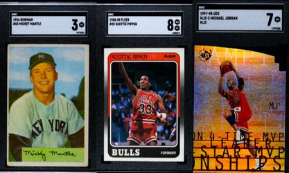 For Sale: Collector's Showcase = Mickey Mantle • Michael Jordan • Pippen graded cards