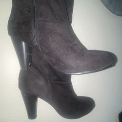 Black Over The Knee Suede Heeled Boots