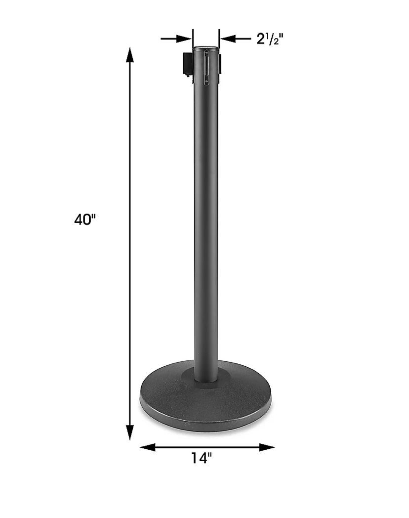 (6) Uline Black Crowd Control Posts with Retractable Belt