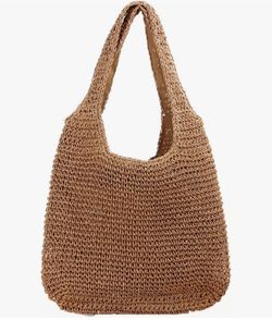 Straw Beach Bags for Women,Summer Soft Large Woven Shoulder Handbag,Hobo Tote Bag for Vacation Swim Shopping Travel