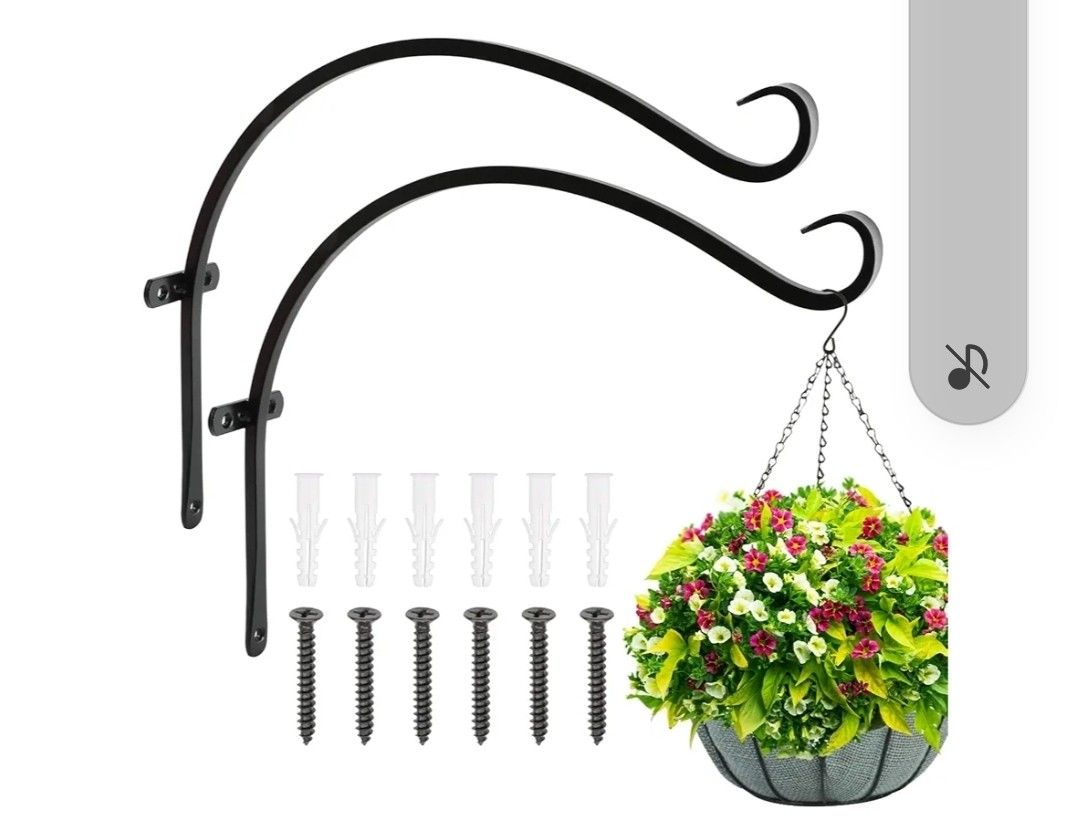 
FEED GARDEN 18 Inch 2 Pack Outdoor Hanging Plant Bracket for Bird Feeders, Wind Chimes, Lanterns, Heavy Duty Metal Iron Wall Hooks with 6 