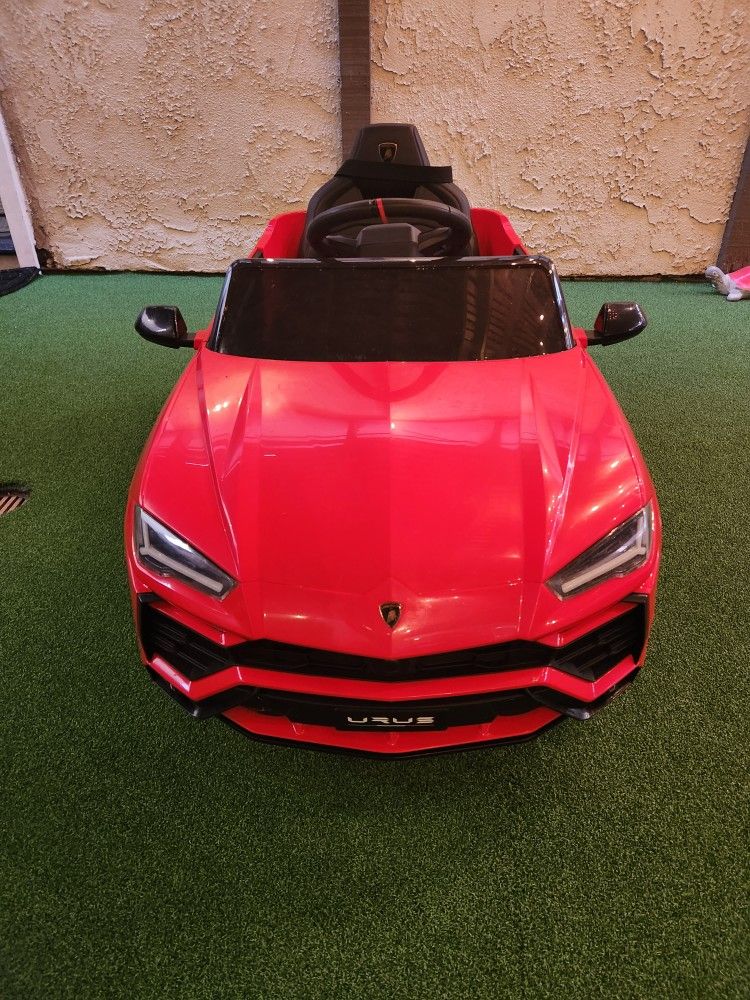 Kidzone Ride On Car 12V Lamborghini Urus Kids Electric Vehicle Toy Horn Radio Port AUX Spring Suspension Opening Door LED Red Light