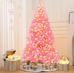 Pink Christmas Tree 7.5ft LED lights