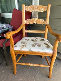 Wooden Arm Chair with floral seat cushion