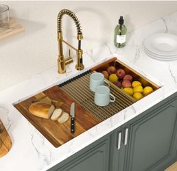 New White  Modern Under mount Kitchen Sink Workstation 33x19 Sinks Under Counter Single Bowl