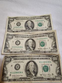 3 Billetes antiguos de $100.00 dolares
