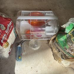 Hamster cage, ball, water bottle 