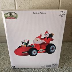 Gemmy Christmas Inflatable Santa And Penguins In Racecar 7.5ft