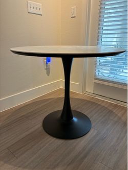 36” Round ceramic top black metal base
