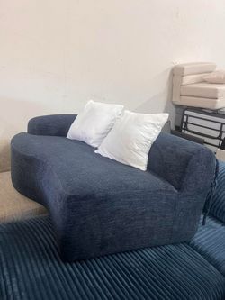 Naturefalls Curved Loveseat Modular Piece for Sectional Sofa. Soft Blue Boucle