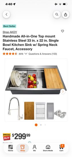 AKDY 33x22 Stainless Steel Single Bowl Kitchen Sink Set