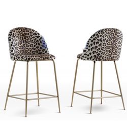 Set Of 2 Velvet Bar Stools With Gold Legs  $280 Brand New In Box Firm Price Comes In Leopard Pink Blue Black & Grey 