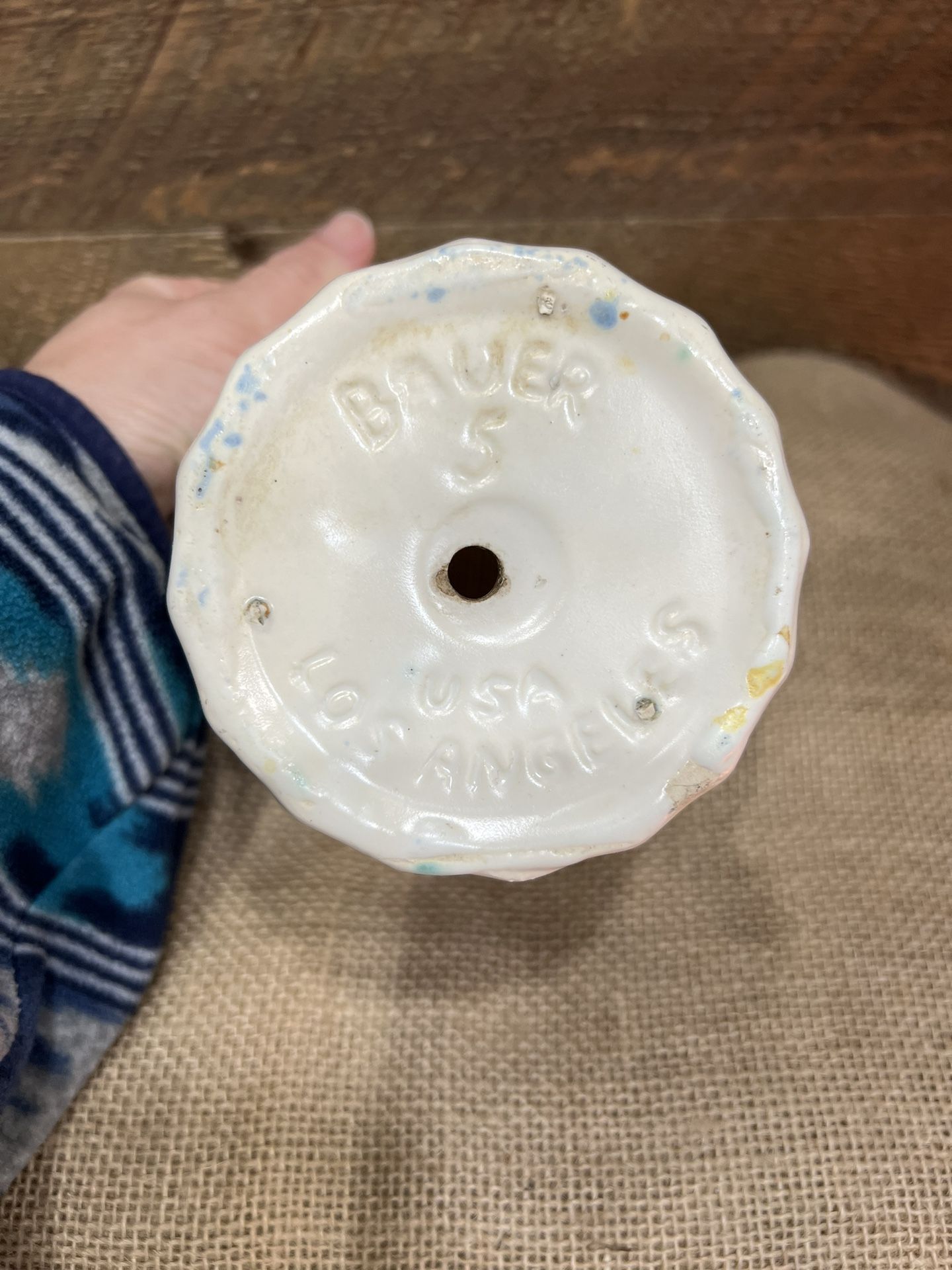 Bauer Pottery Ivory Off White Vase Plant Pot Ceramic MCM Swirl Wave Vintage USA