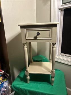 White Wood Nightstand 1 Drawer Lower Shelf Metal Cup Handle