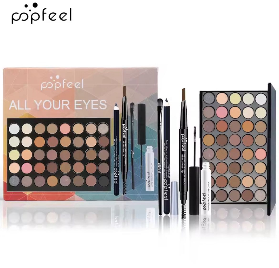 POPFEEL Makeup Set: 40 Eyeshadow Palette, Mascara, Eyeliner, Brow Pencil & Brush